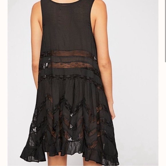 Free People Black Polka Dot Voile and Lace Trapeze Mini Dress - Picture 5 of 6